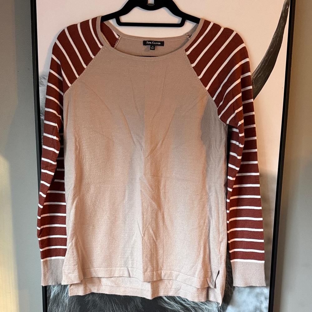 Pink Clover Beige and Red Striped Top